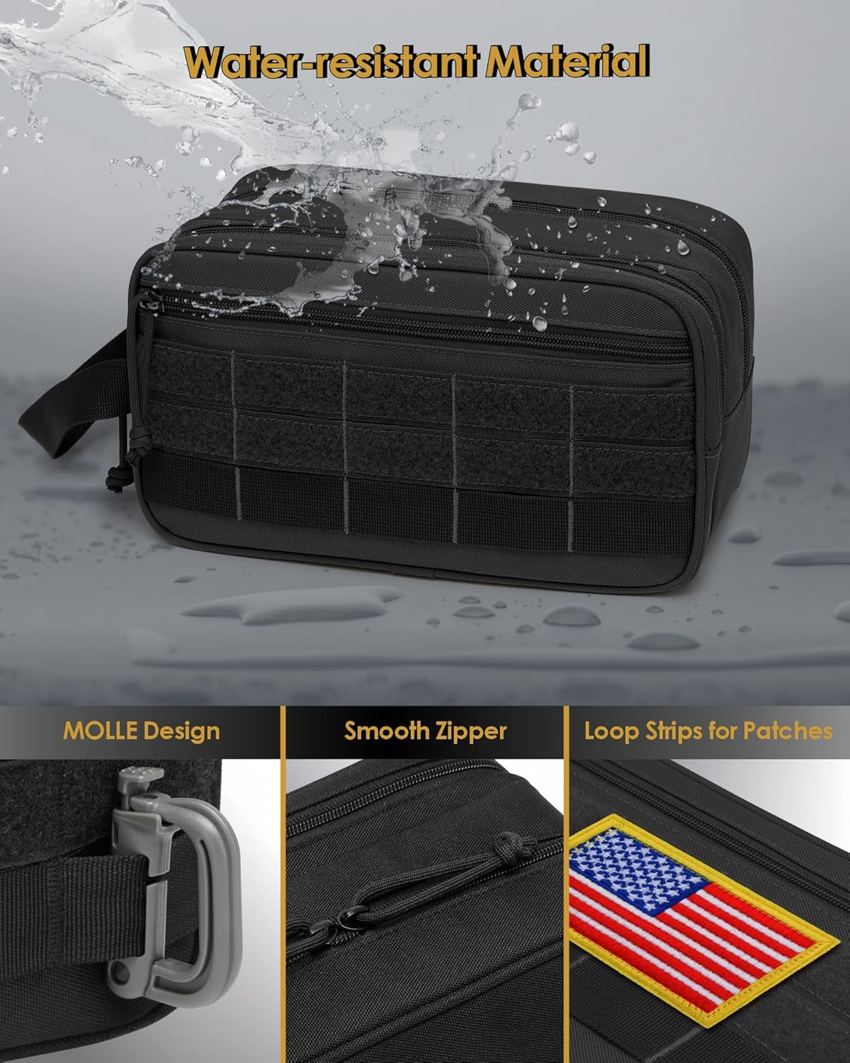 Toiletry Bag for Men - Dry Wet Separate Travel Toiletry Bag, Tactical Molle Dopp Kit for Men with Water-Resistant Shaving Bag for Adult Women for Travel, Black