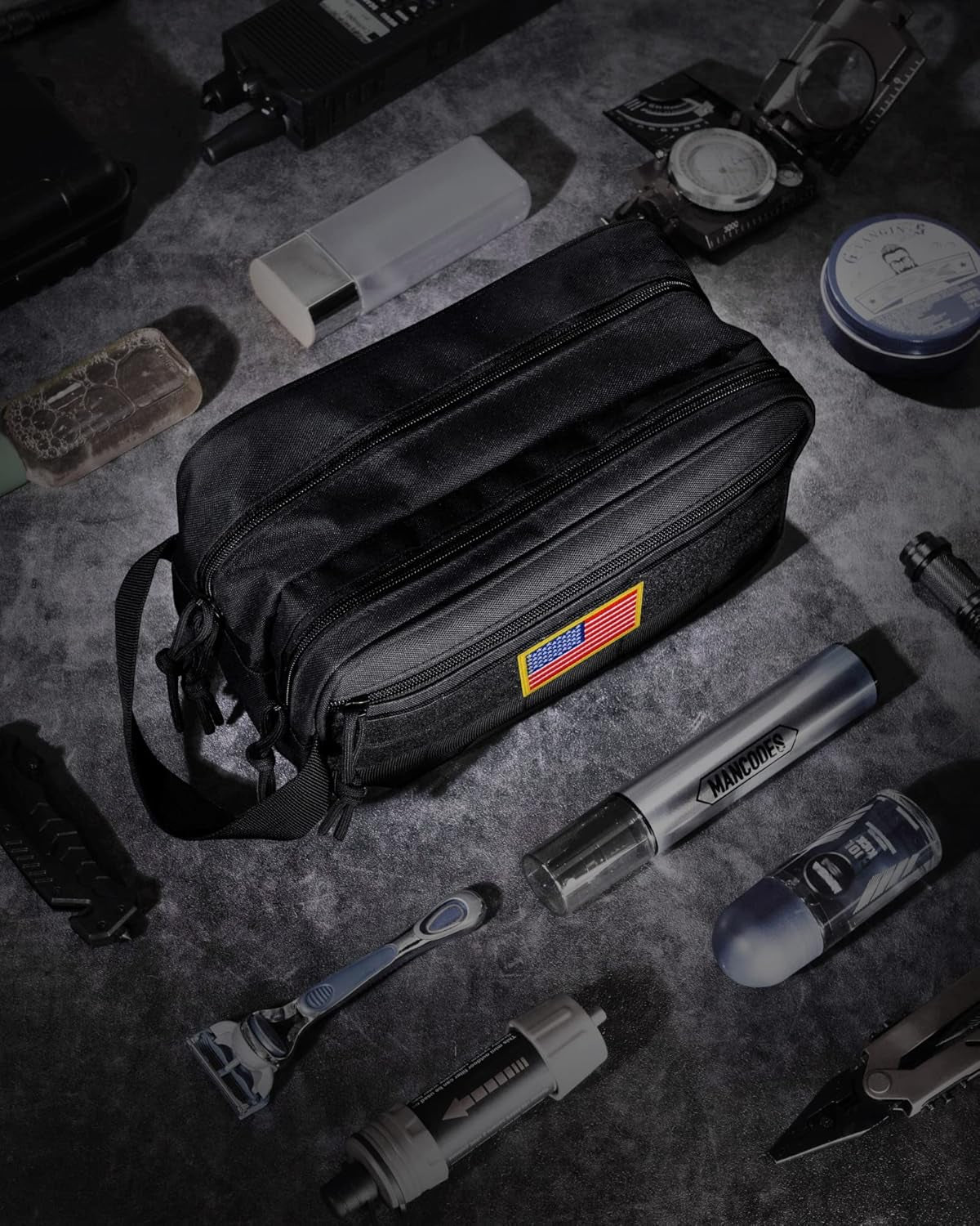 Toiletry Bag for Men - Dry Wet Separate Travel Toiletry Bag, Tactical Molle Dopp Kit for Men with Water-Resistant Shaving Bag for Adult Women for Travel, Black
