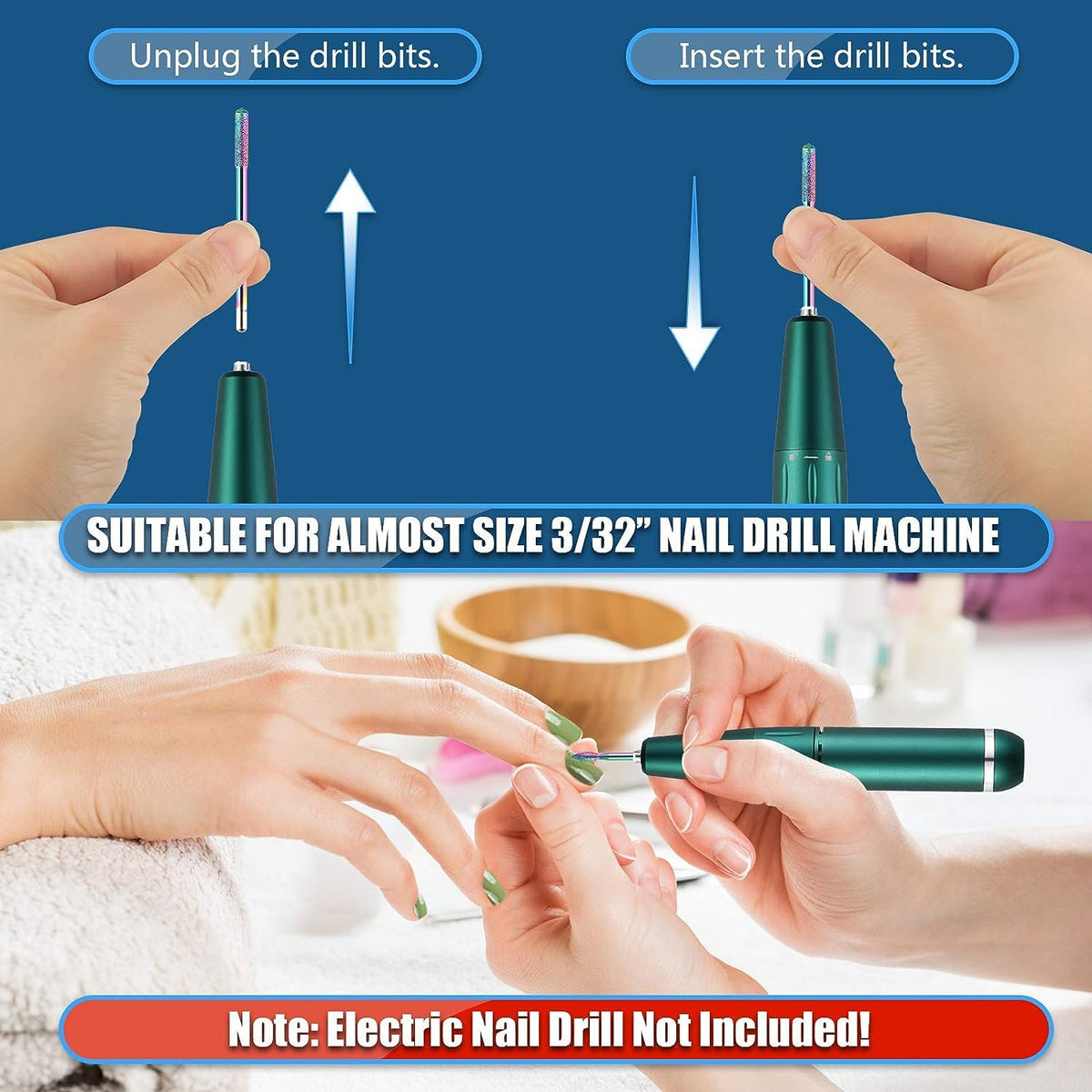 21Pcs Nail Drill Bits Sets, 3/32 Inch Cuticle Electric Nail File and Ceramic Acrylic Gel Nail Bit Kit, Acrylic Nail Art Tools, Carbide Remover Bits for Manicure Pedicure, Home Salon