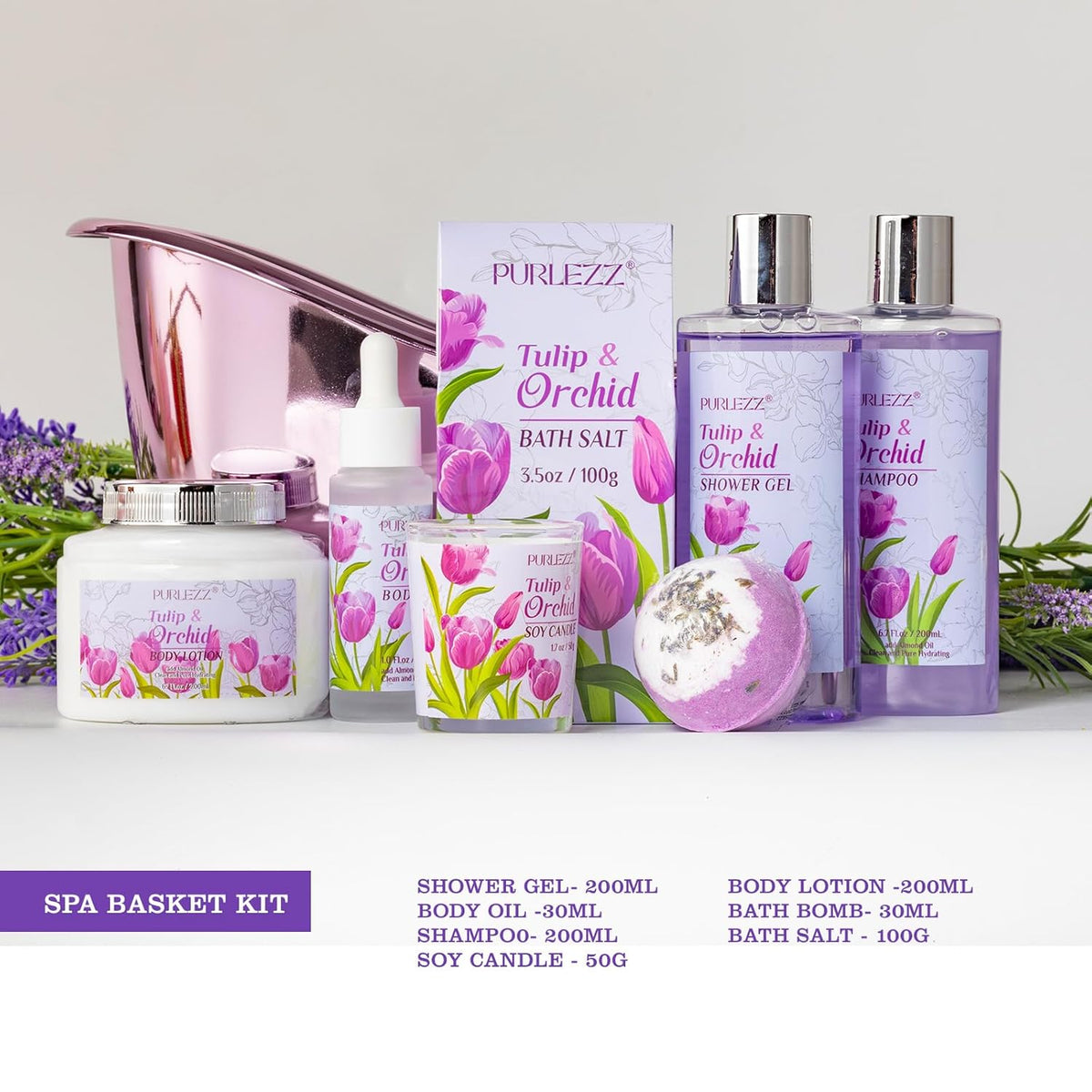 Spa Gift Basket, Mother'S Day Gift for Mom - 8 Pcs Tulip Scents Bath & Body Gift Set for Women, Spa Gift Kit, Birthday Gifts, Self Care, Pampering Gifts for Her, All Occasion Holiday Present