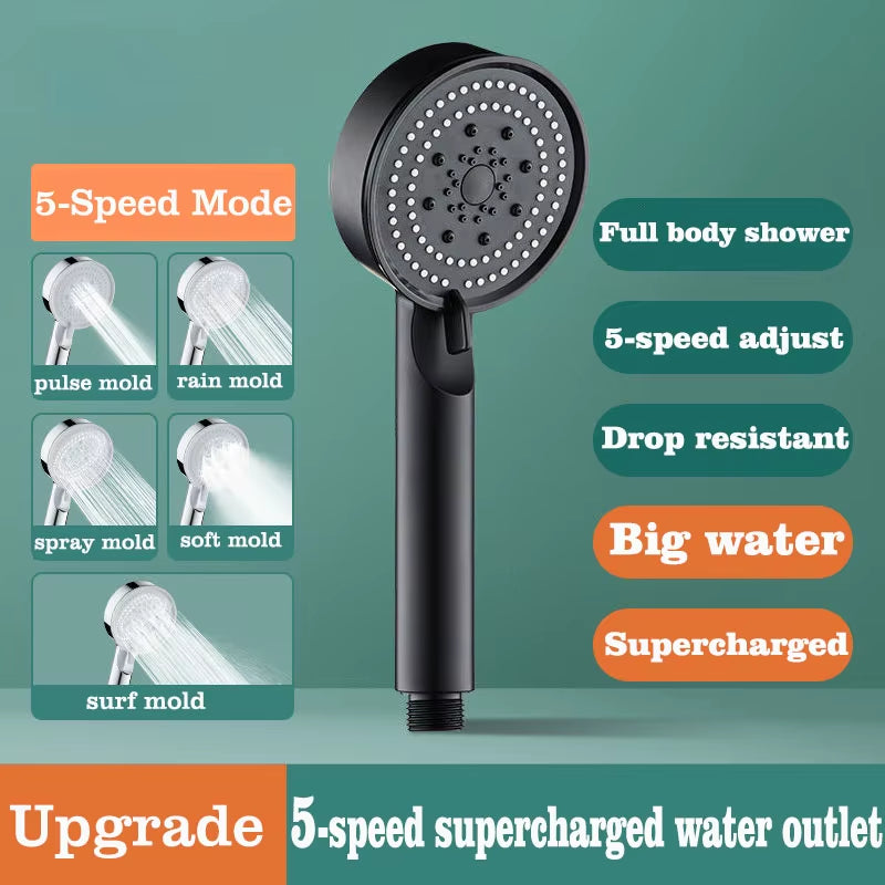 High Pressure Handheld Shower Head 5 Modes Adjustable Shower Heads Water Saving Spa Shower Head Sprayer Bathroom Accessory