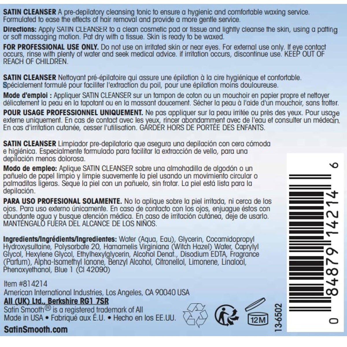 Satin Cleanser Skin Preparation Cleanser 4 Oz X 2 Packs