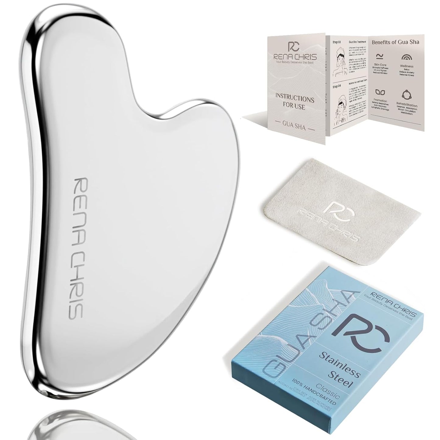 Gua Sha Facial Tools, Stainless Steel Guasha Tool for Acupuncture, Manual Massage Tool for Jawline Sculpting and Puffiness Reducing, Gua Sha Facial Massage Tool, Skin-Care Gift