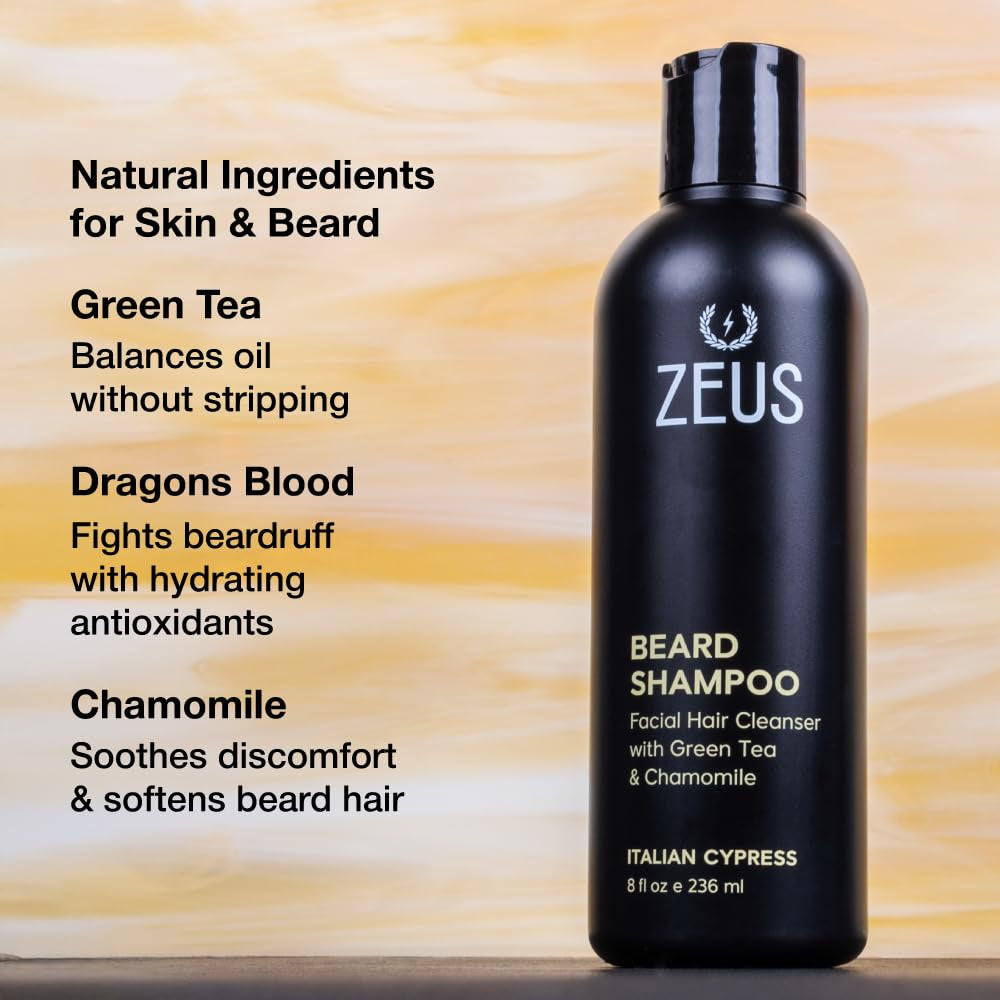 Beard Shampoo Wash, Infused with Green Tea & Natural Ingredients to Cleanse and Soften Beard – 8 Oz. Made in USA – Sandalwood