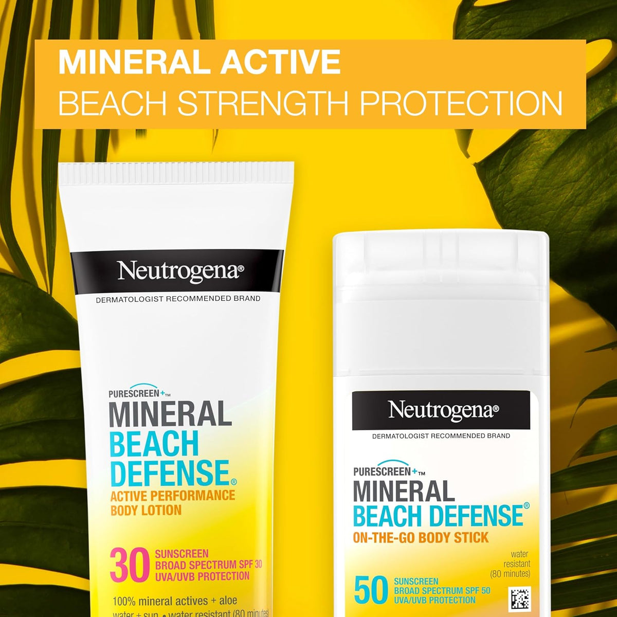 Purescreen+ Mineral Beach Defense On-The-Go Body Sunscreen Stick with Broad Spectrum SPF 50, Water Resistant UVA/UVB Protection, Absorbs Quickly & Dries Clear, 1.5 Oz
