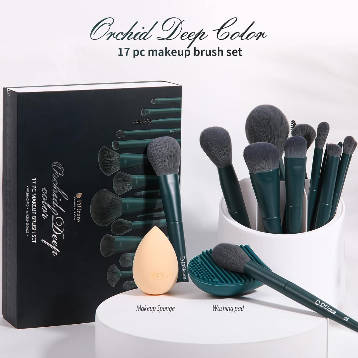 Makeup Gift Set 19 Pcs,17Pcs Brushes Brush 1Pc Cleaning Mat and 1Pc Makeup Sponge Professional Face Powder Eye Shadow Powder Liquid Brushes